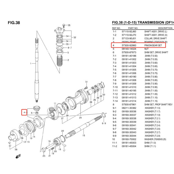 57300-92862 gear kit Foward is suitable for Suzuki outboard motor 4T DF100 115 140HP 57300-92800 - Image 4